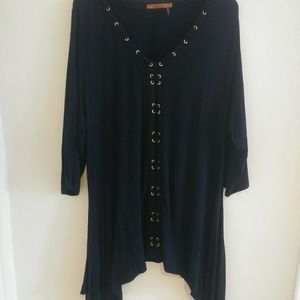 Belldini lace up handkerchief hem tunic top
